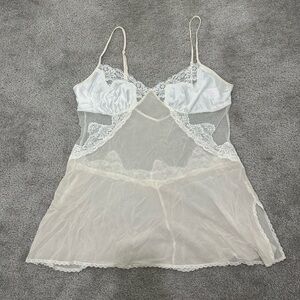 Victoria’s Secret Vintage Y2K Slip Dress Sheer W/ Lace Detail in Beige Sz Large
